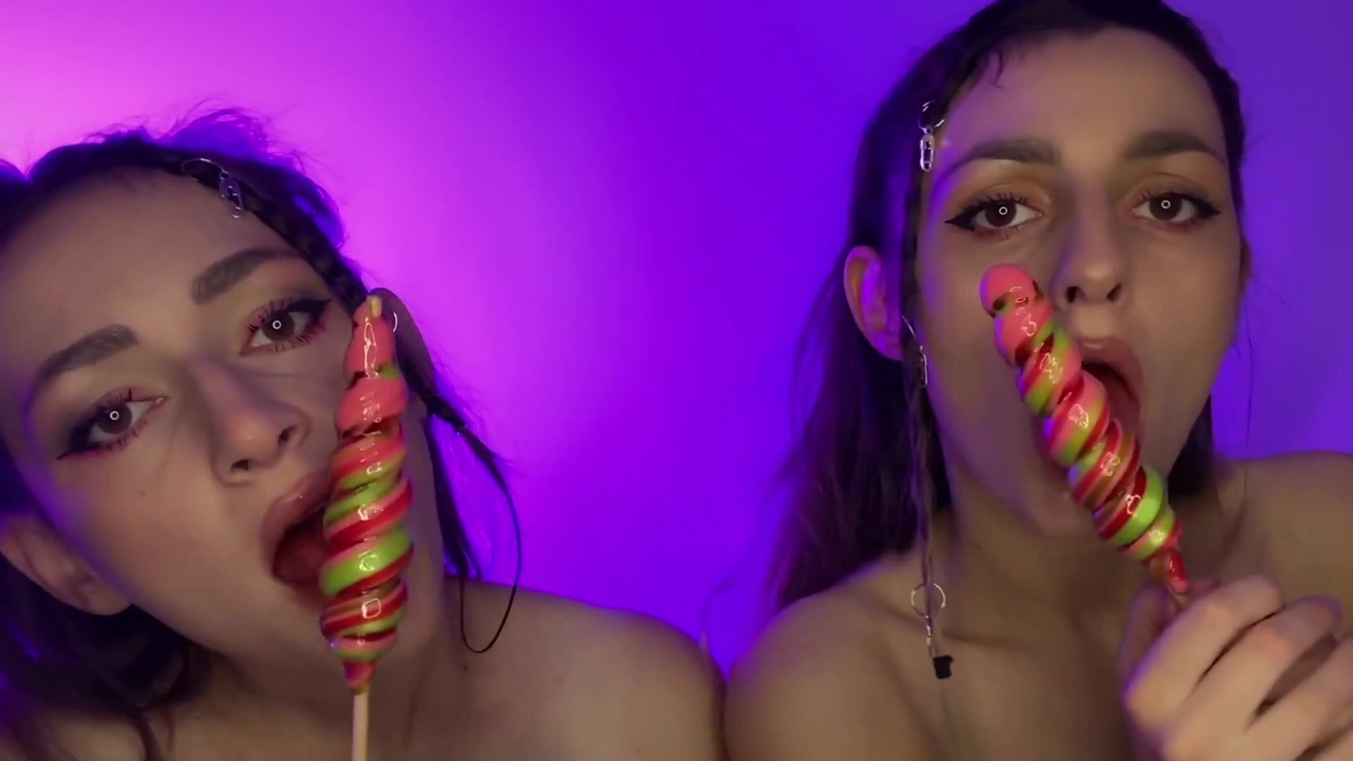 Twin Sisters Suck & Slurp Lollipop ASMR